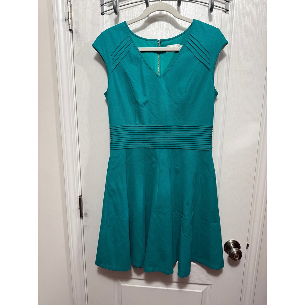 Eliza J Teal green‎ V Neck Cap Sleeve Pleated Fit Flare Dress Size 12 classic